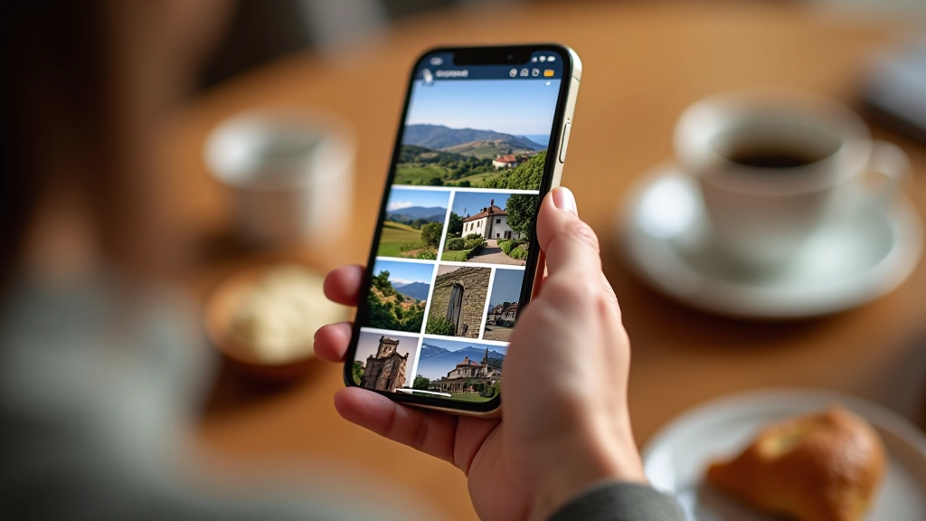 Smartphone che mostra una gallery interattiva con caricamento rapido di immagini responsive, design moderno e intuitivo