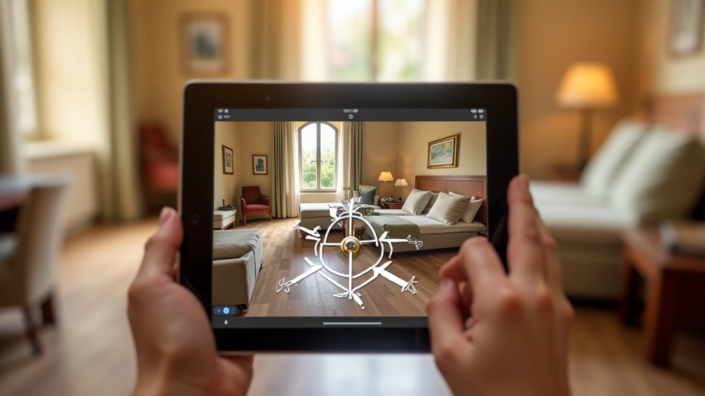 Tour virtuale 360 gradi di una camera d'albergo con visualizzazione interattiva su tablet